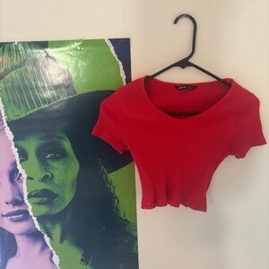 SHEIN Bold Red Ribbed Crop Top